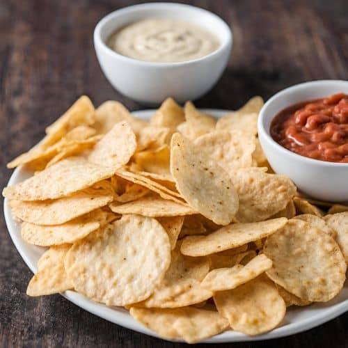 round tortilla chips and salsa