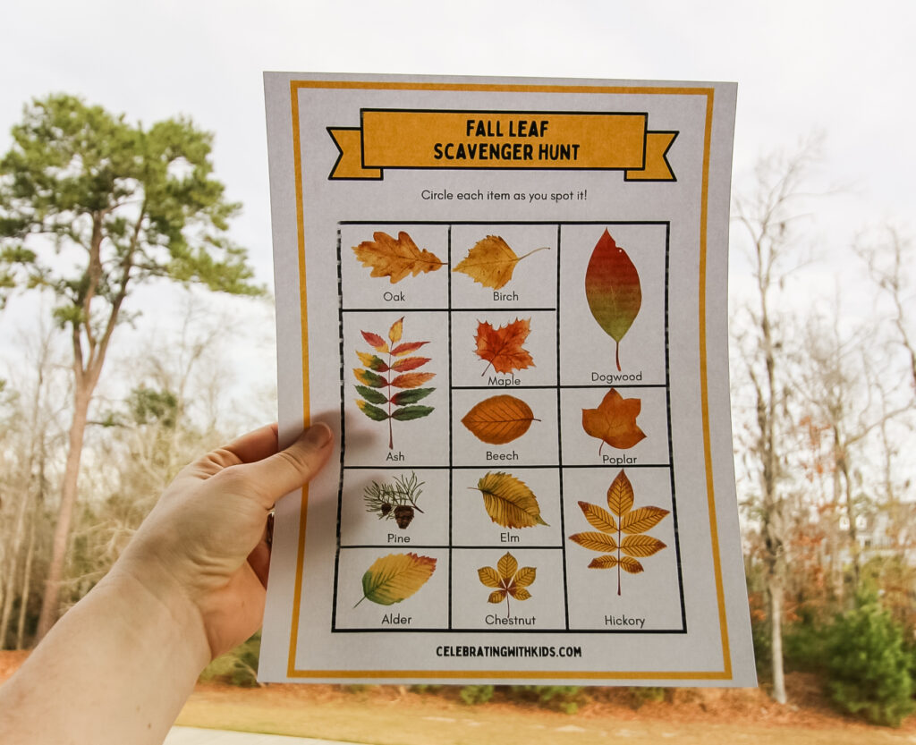 Leaf scavenger hunt - free printable! - Celebrating with kids