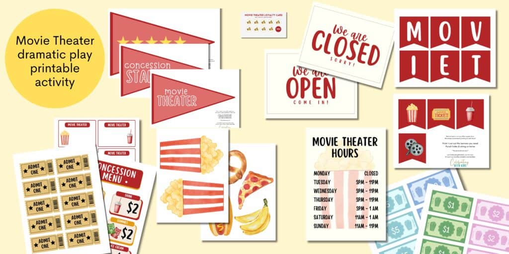 Movie Theater dramatic play printable activity banner