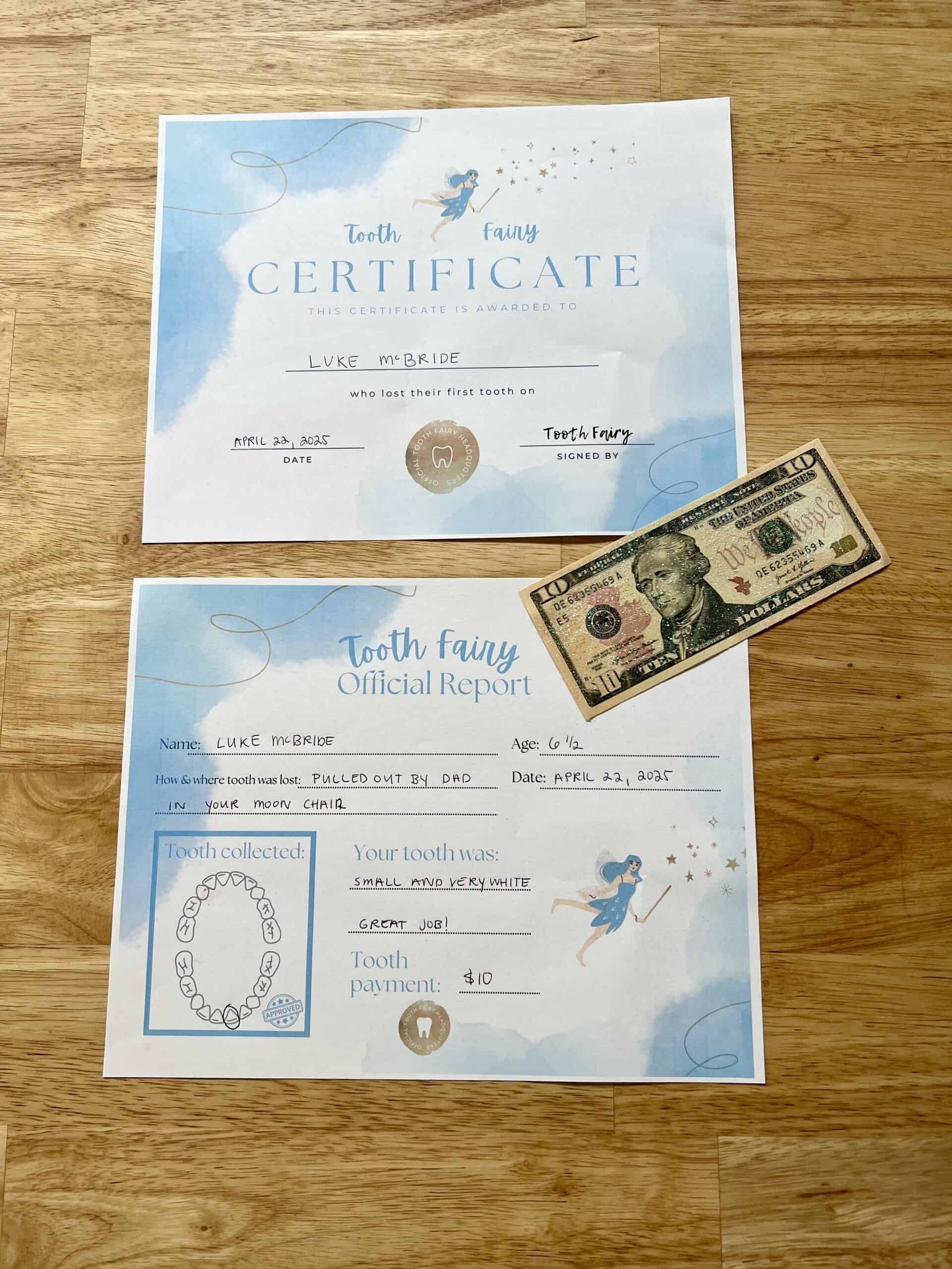 tooth fairy certificate