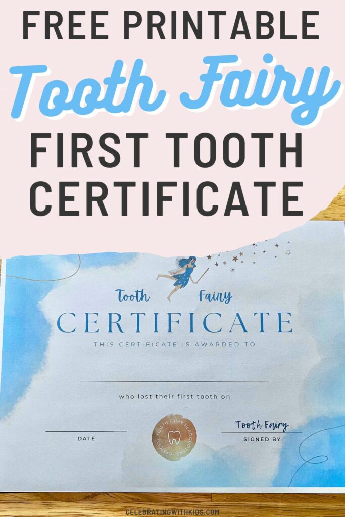 tooth fairy first tooth certificate