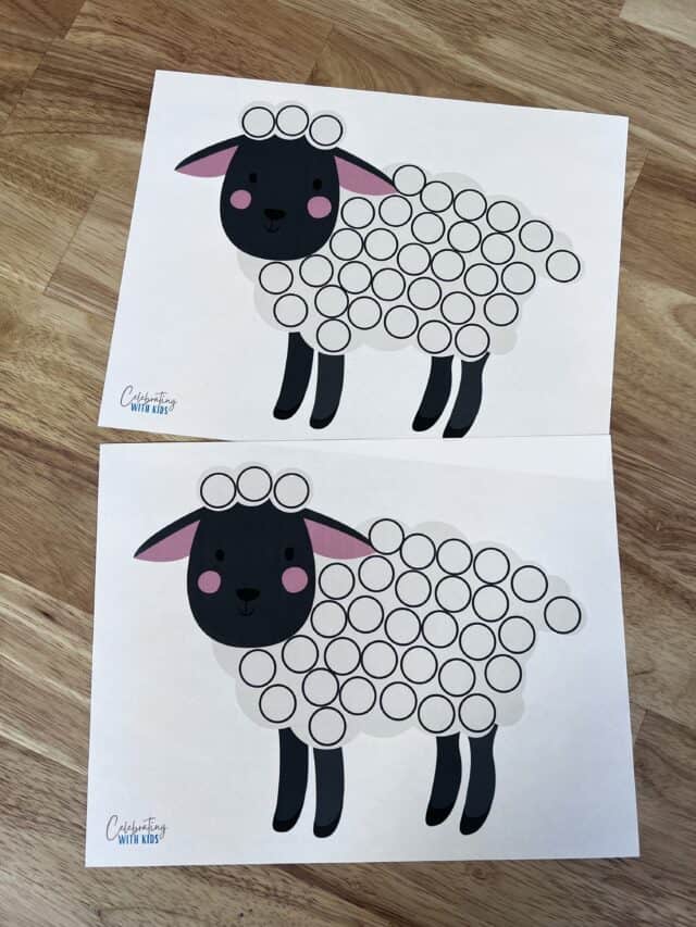 Sheep cotton ball craft - free printable template - Celebrating with kids