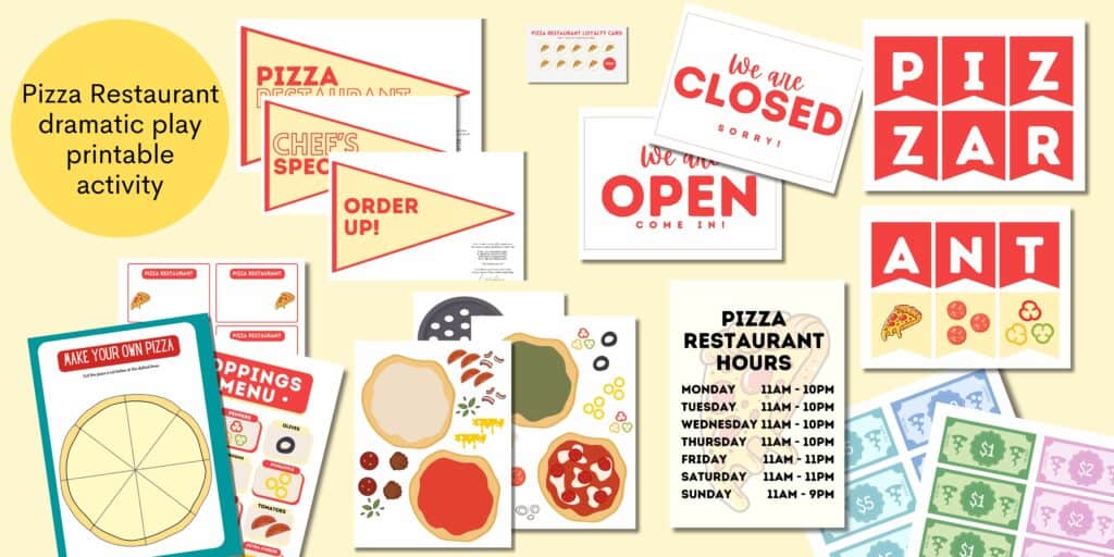 Pizza Restaurant dramatic play printable activity banner
