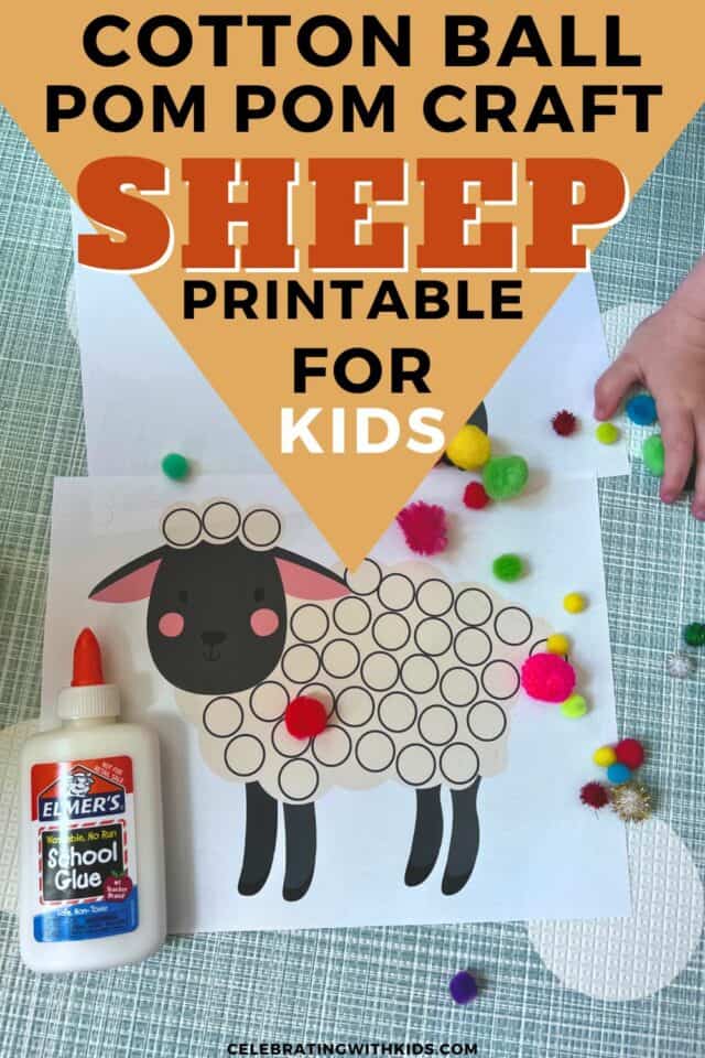 Sheep cotton ball craft free printable template celebrating with kids