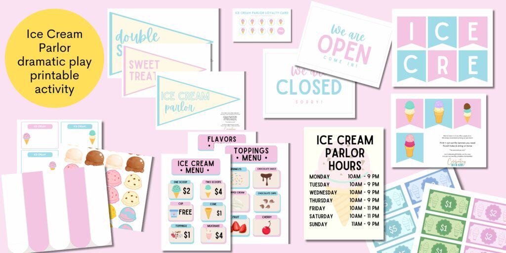 Ice Cream Parlor dramatic play printable activity banner