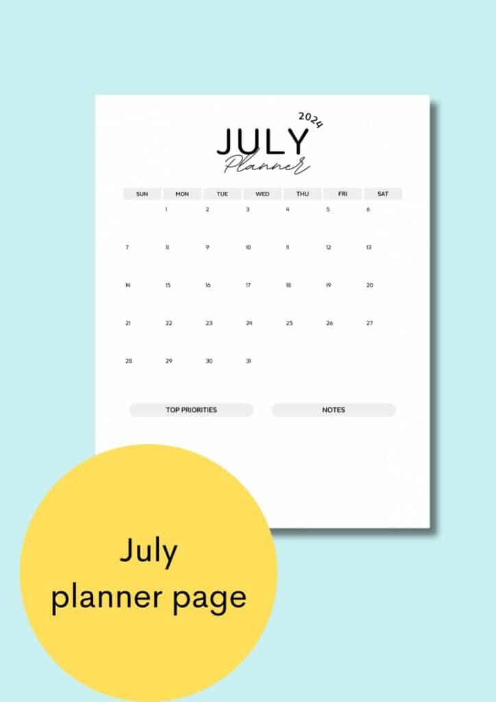 july planner page