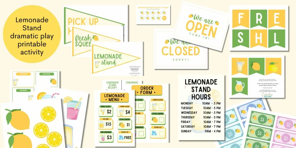 Lemonade Stand dramatic play printable activity banner