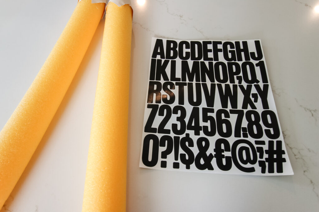 letter stickers to personalize an oversized pencil