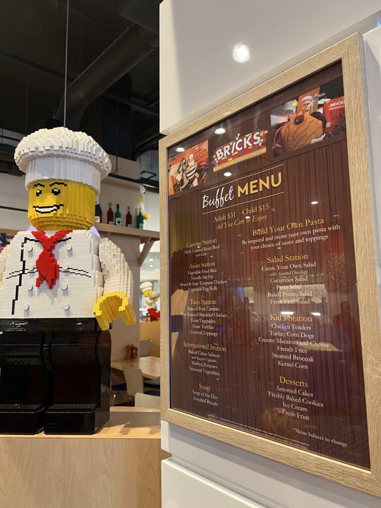 Legoland Bricks Restaurant menu