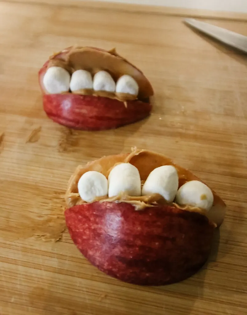 easy halloween apple slice mouth snack