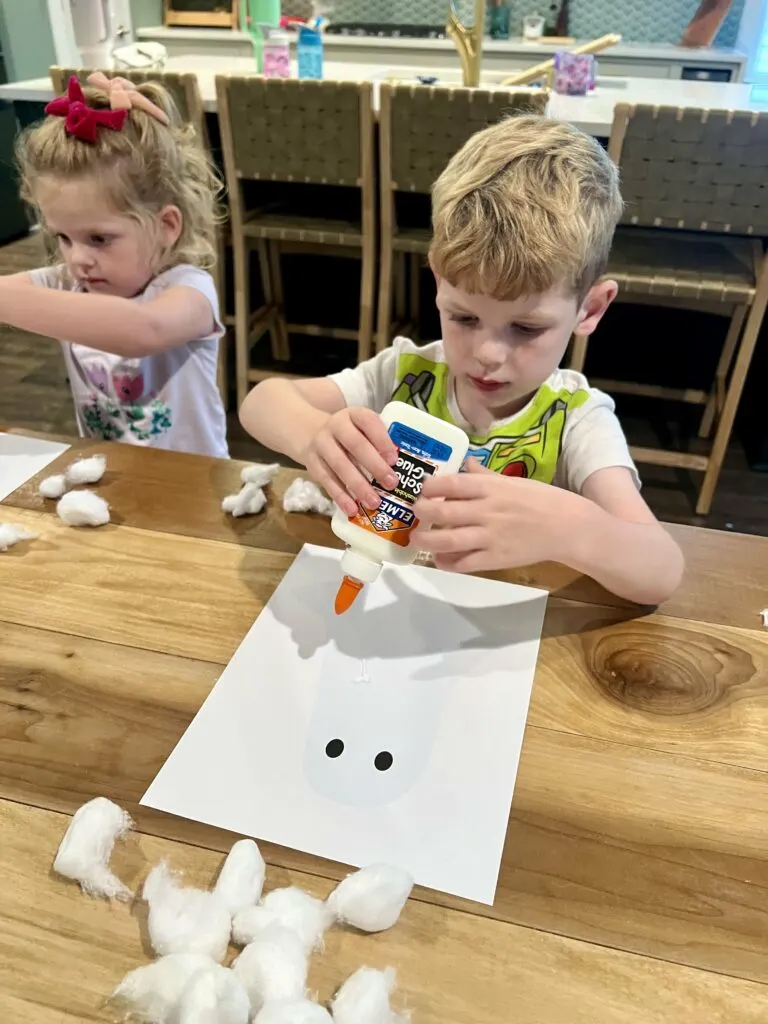 glueing on cotton ball ghost craft