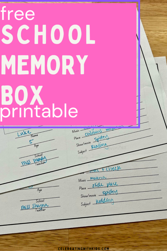 free school memory box printable