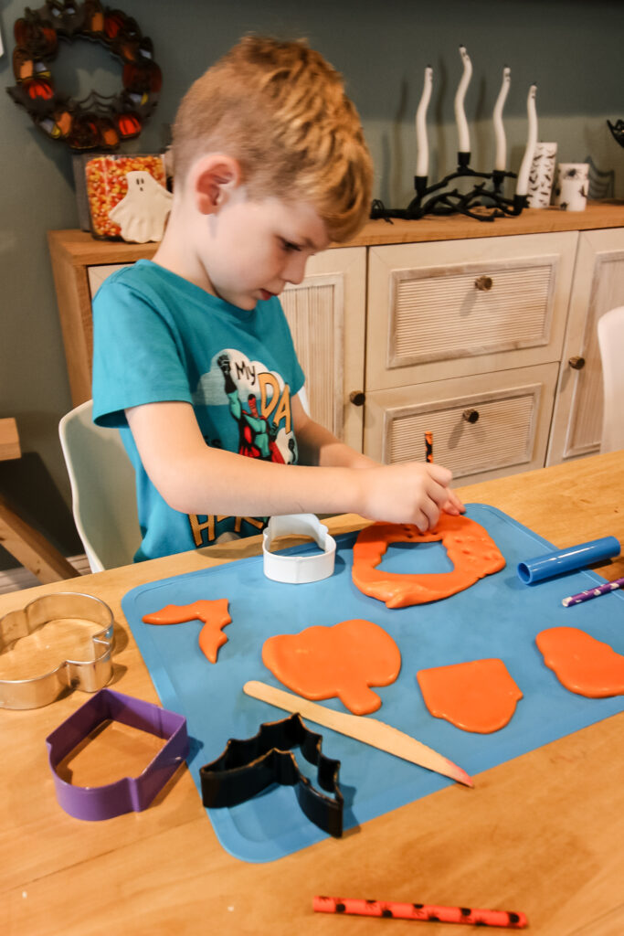 kids playing with candy corn play dough