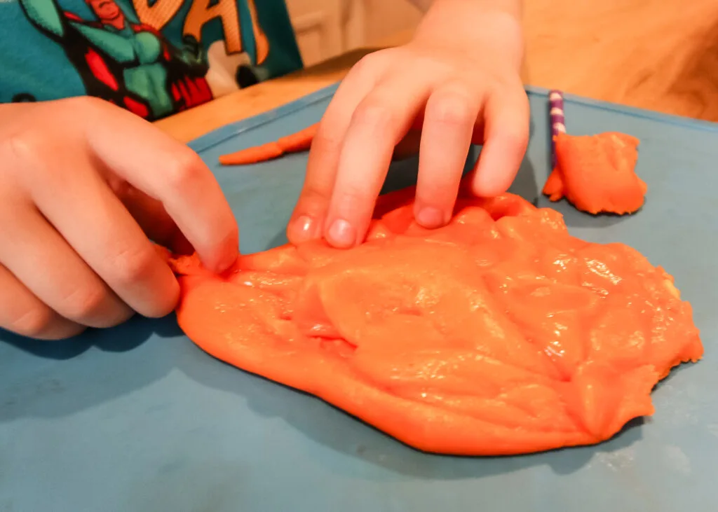 kids playing with candy corn play dough