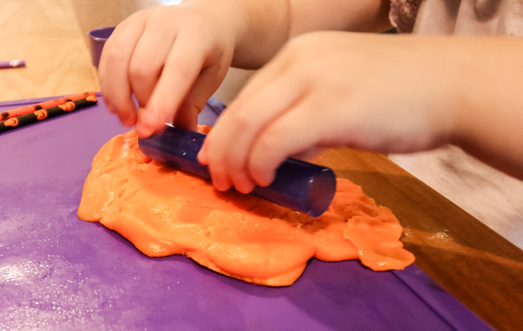 kids playing with candy corn play dough