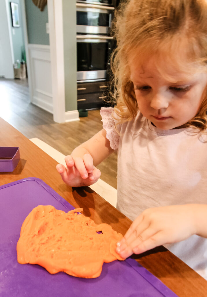 kids playing with candy corn play dough