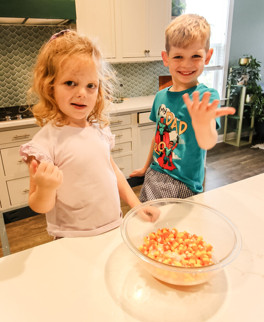 making candy corn play dough