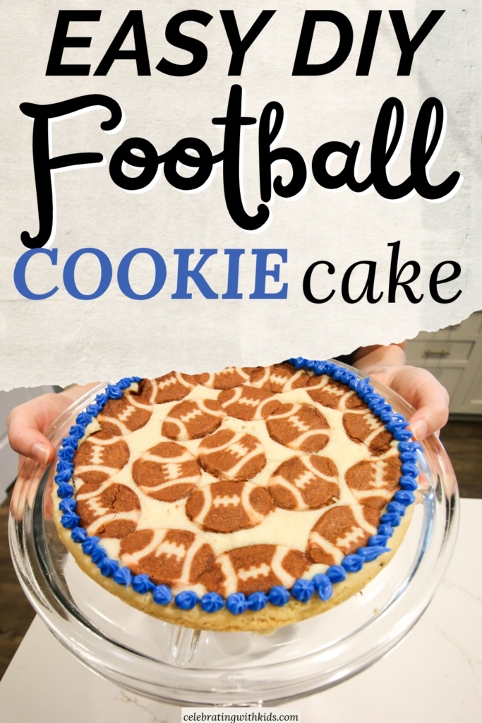 football cookie cake  with blue icing