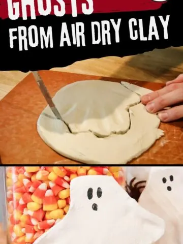 DIY air dry clay handprint ghosts halloween craft for kids