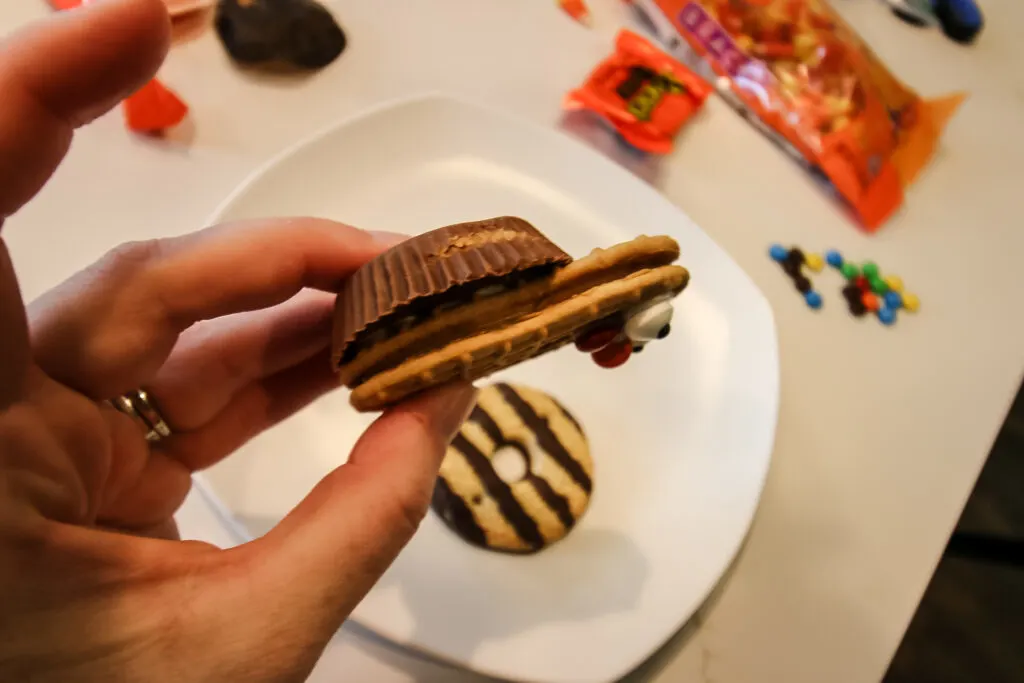 nutter butter turkey cookie face with reeses cup