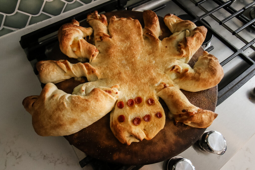 cheese bread spider for Halloween