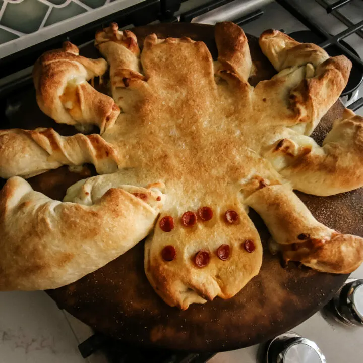 cheese bread spider for Halloween