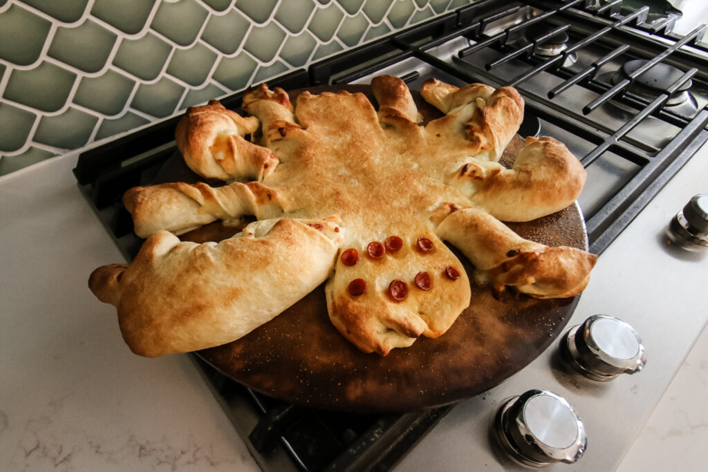 cheese bread spider for Halloween