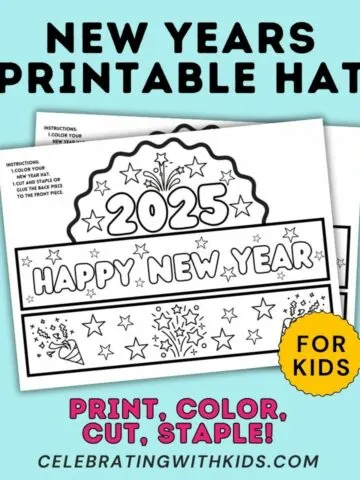 new years printable coloring hat for kids