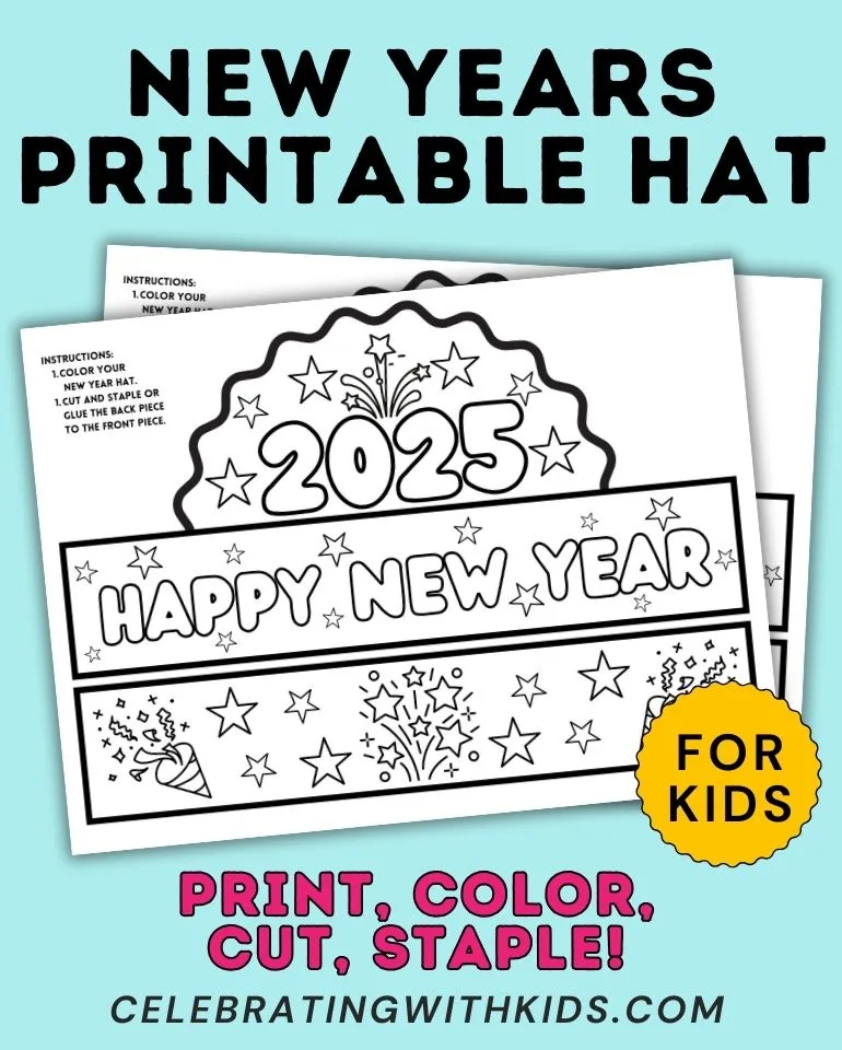 new years printable coloring hat for kids