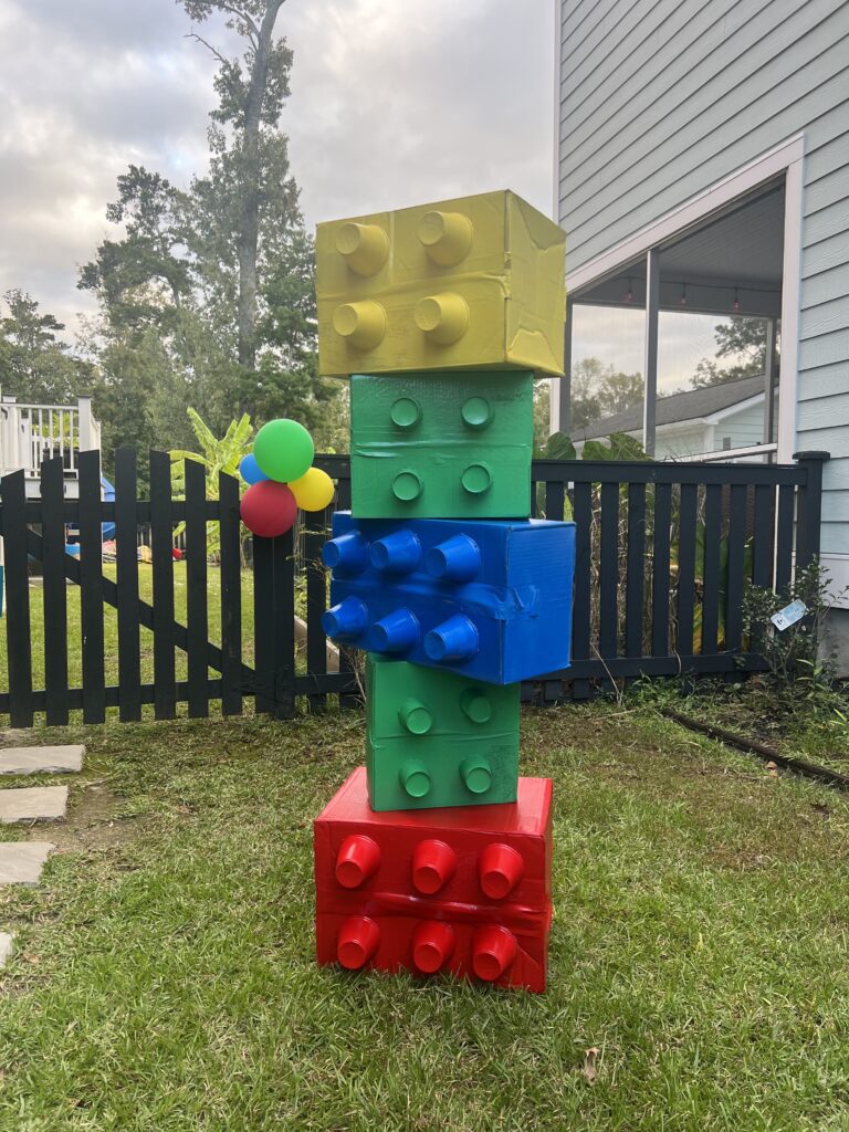 cardboard lego party decorations