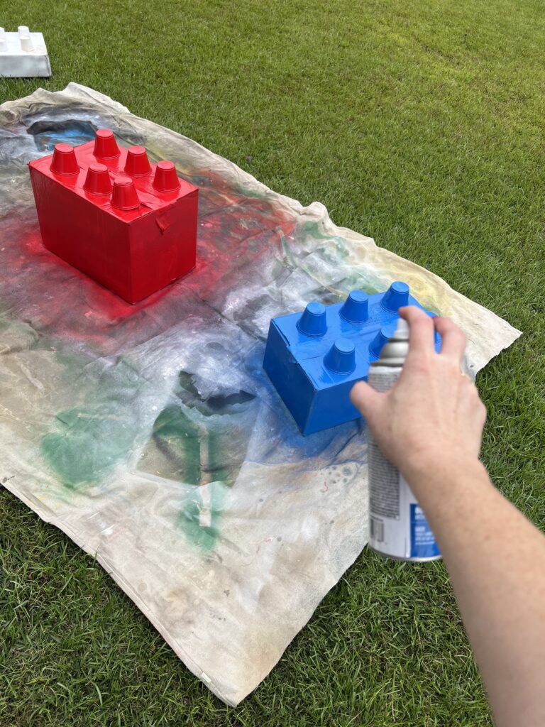 spray painting cardboard box lego