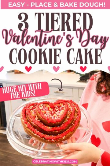 valentines day 3 tiered heart shaped cookie cake made from place and bake dough