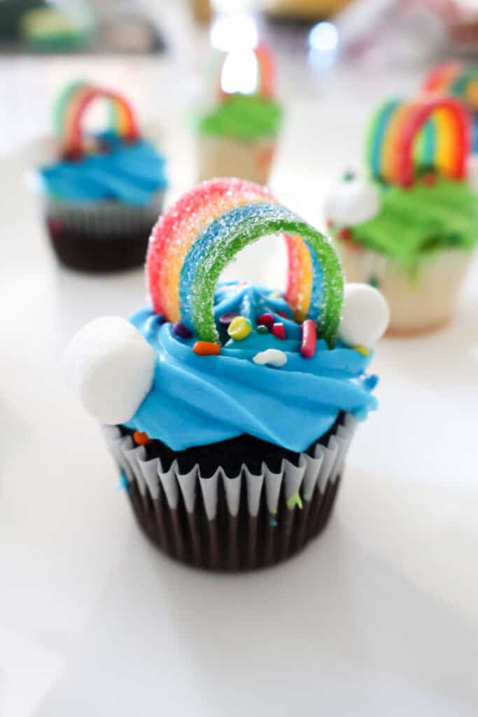 semi homemade rainbow cupcakes for st patricks day