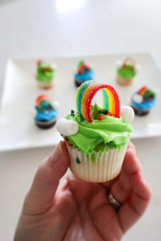 semi homemade rainbow cupcakes for st patricks day