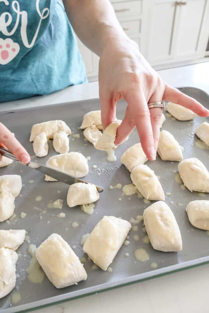 making bunny rolls for easter