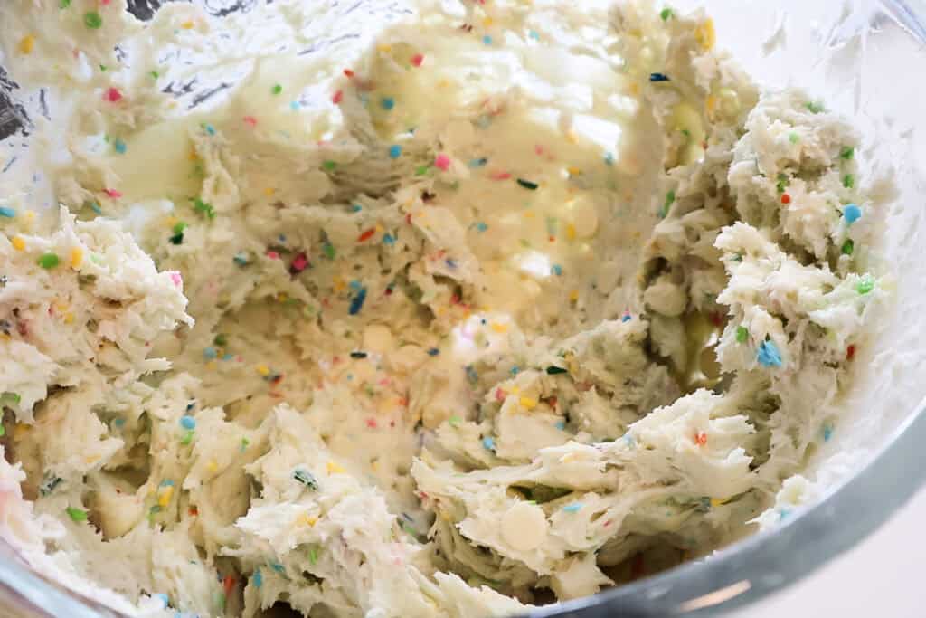 mixing funfetti dip