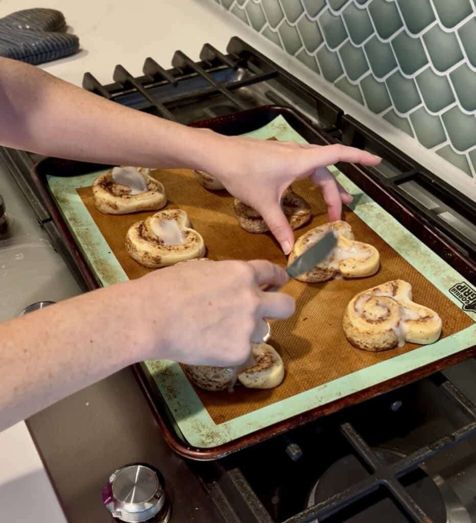 frosting cinnamon roll bunnies