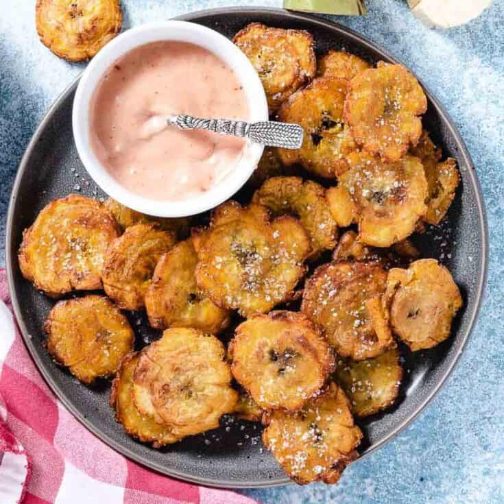 Image for Twice Fried Plantains (Tostones) with Pink Dipping Sauce