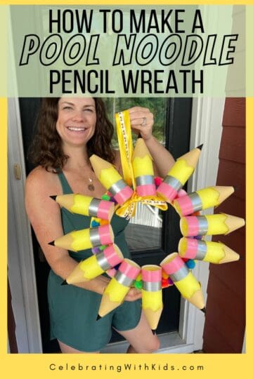 easy DIY pool noodle pencil wreath for the first day of school