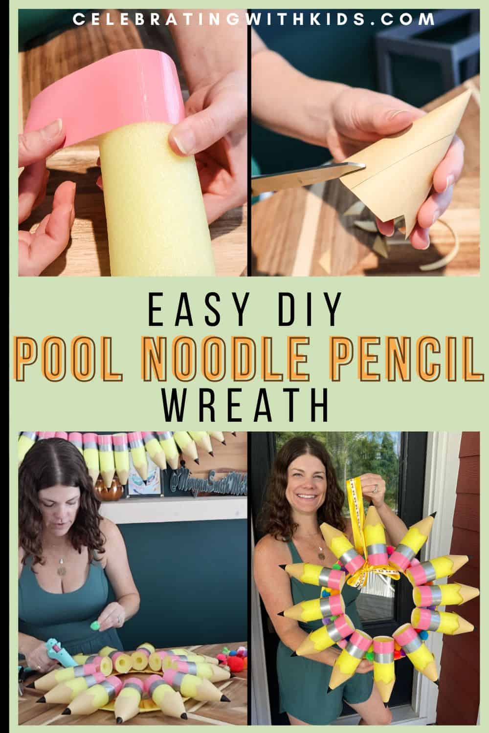 easy DIY pool noodle pencil wreath for the first day of school