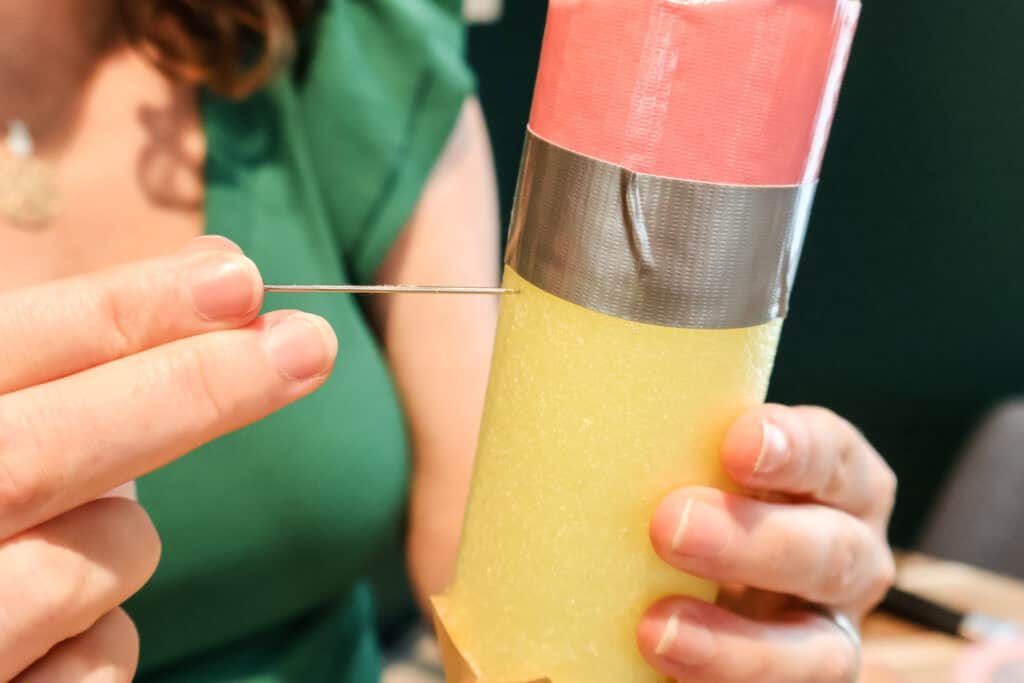 stringing up pool noodle pencils