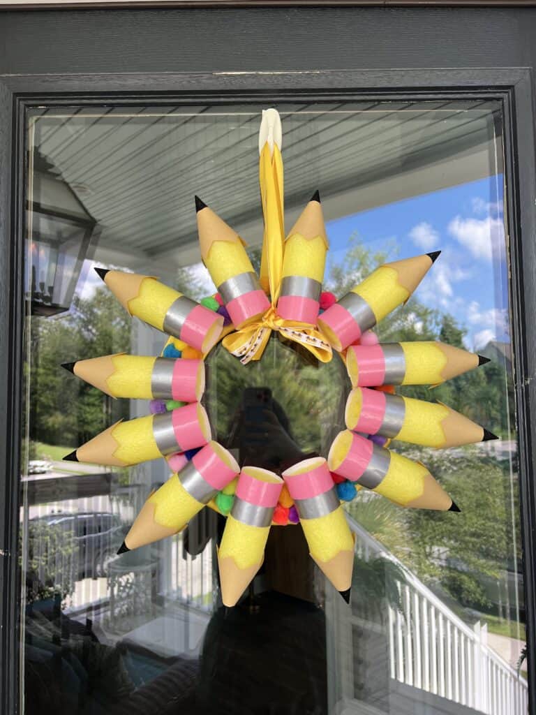 easy DIY pool noodle pencil wreath for the first day of school
