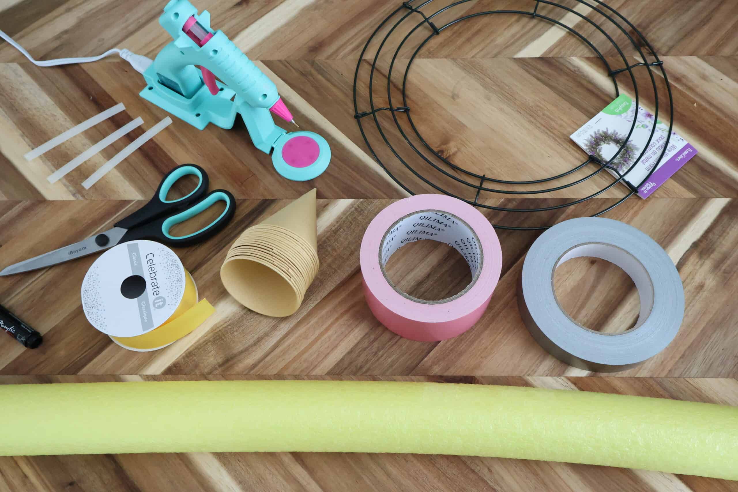 supplies to make a pool noodle pencil wreath
