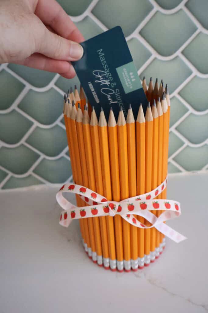pencil vase with gift card