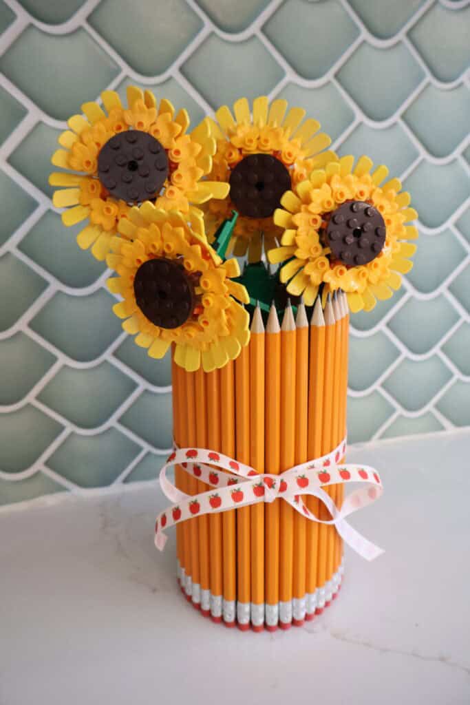 pencil vase with sunflowers