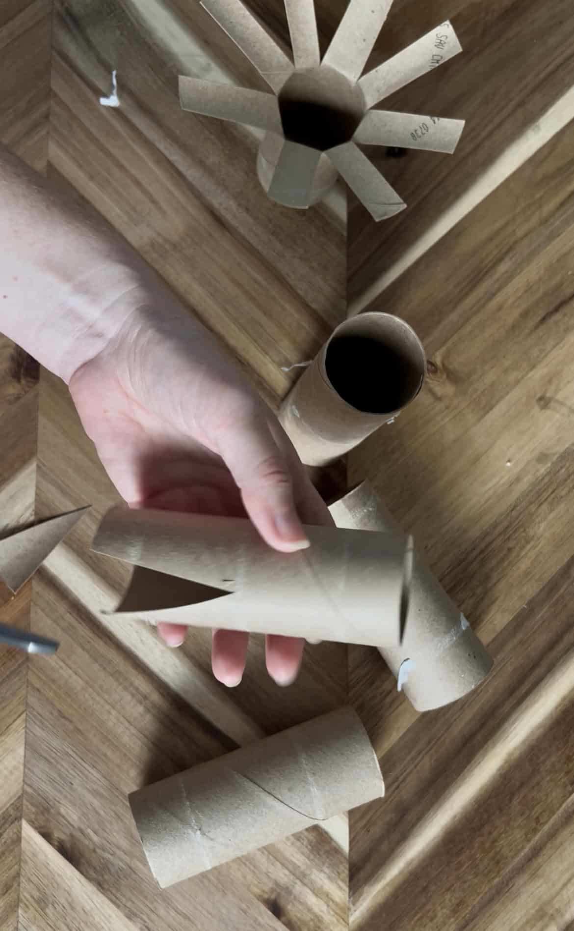 cutting toilet paper roll