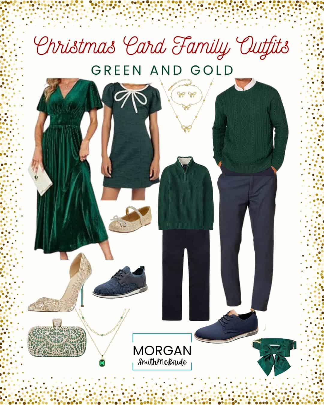 Christmas Card Family Outfit Ideas - Green & Gold