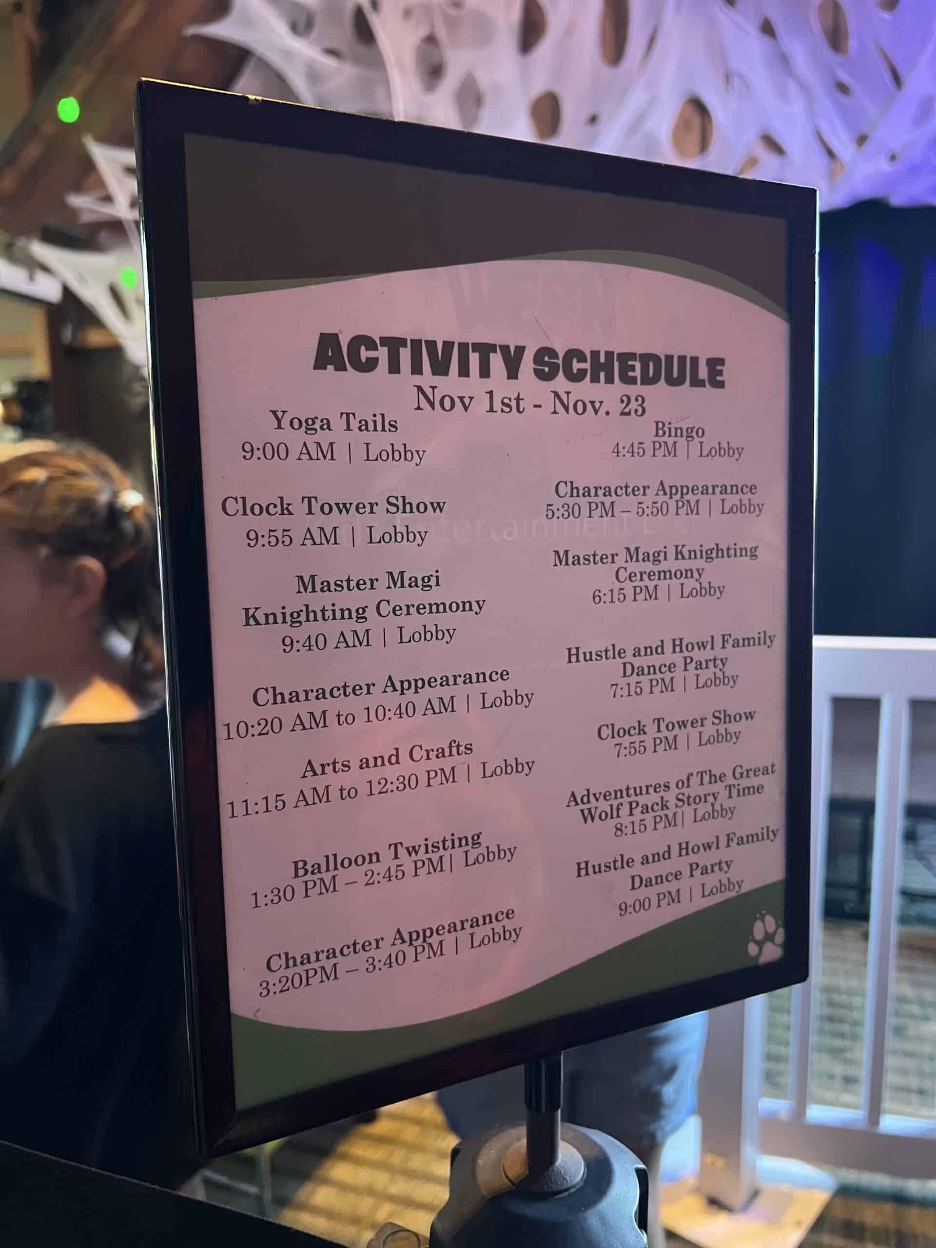 activity schedule at charlotte concord great wolf lodge