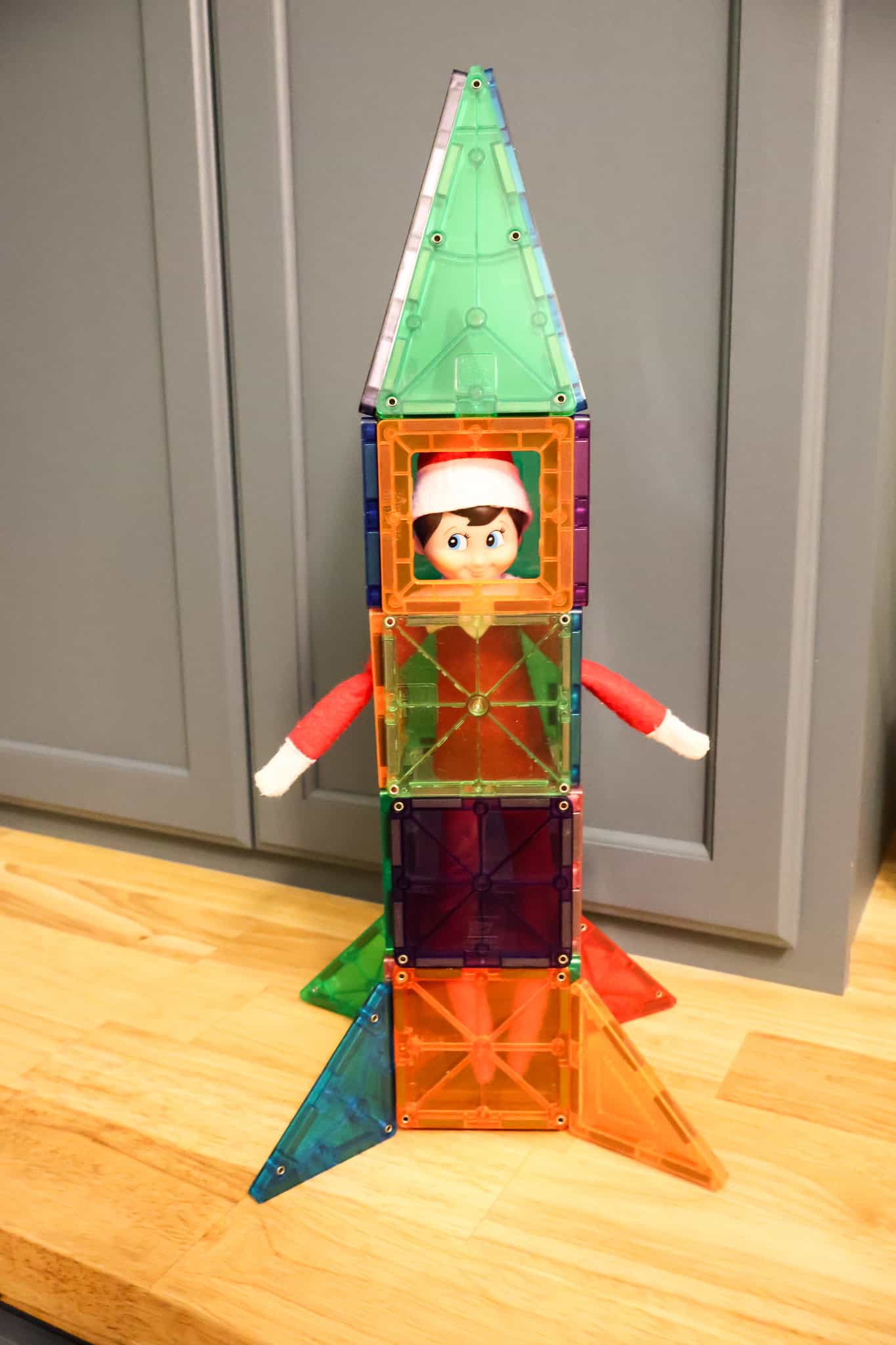 elf on the shelf idea - magnetic tile rocket
