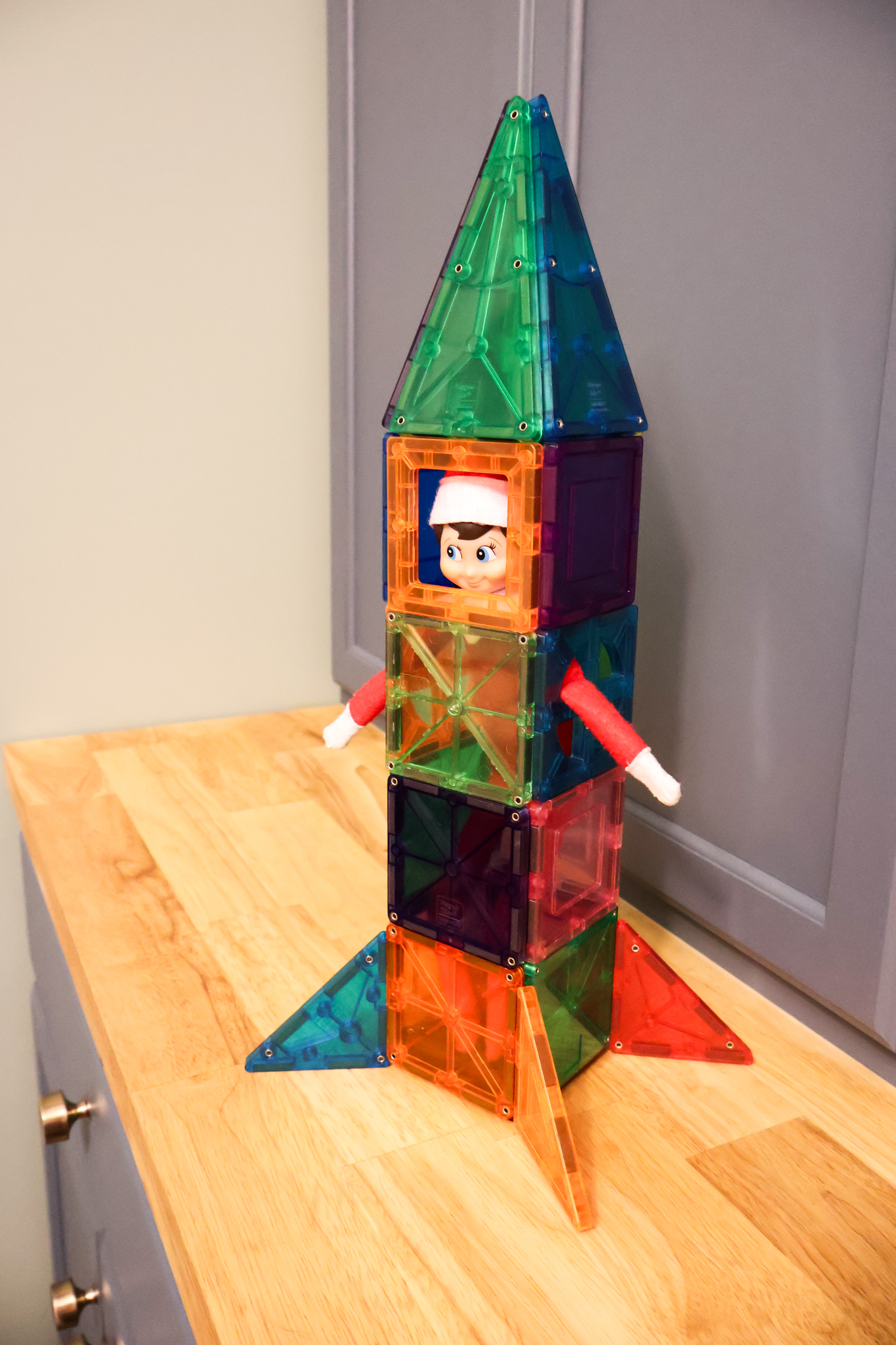 elf on the shelf idea - magnetic tile rocket